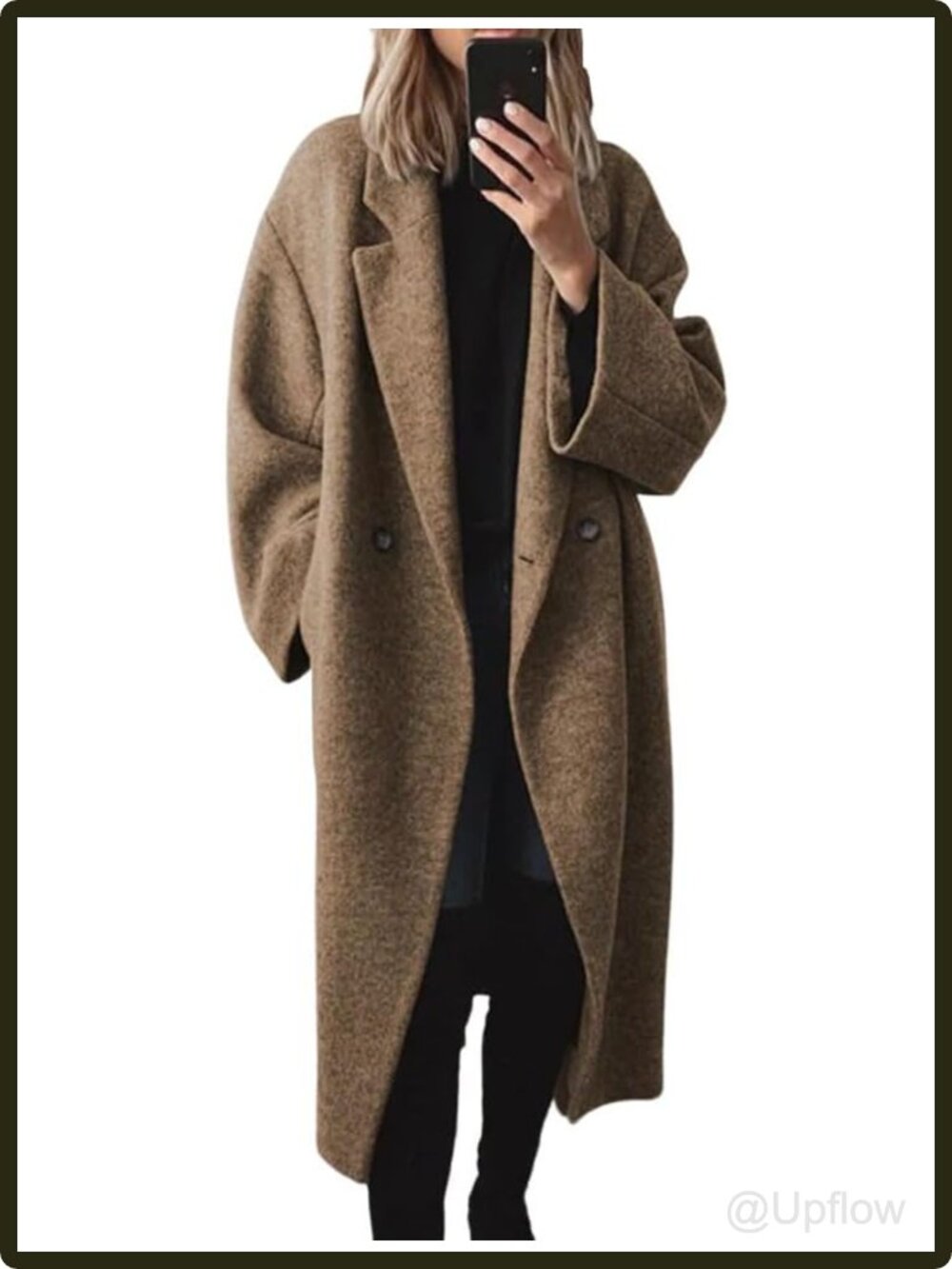 Women's Double Breasted Wool Blend Pea Coat Long Sleeve Notch Lapel Winter
